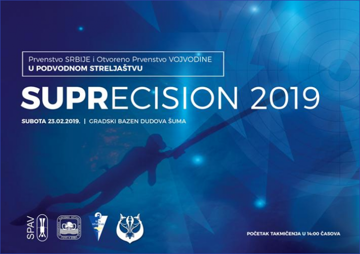 Prvenstvo Srbije i otvoreno prvenstvo Vojvodine u podvodnom streljaštvu SUPRECISION 2019 održaće se 23.02.2018.g. u Subotici na gradskom bazenu Dudova Šuma. Prijava takmičara može se izvršiti najkasnije do 21.02.2018.g. do 22:00 sata Prvenstvo Srbije i otvoreno prvenstvo Vojvodine u podvodnom streljaštvu SUPRECIS